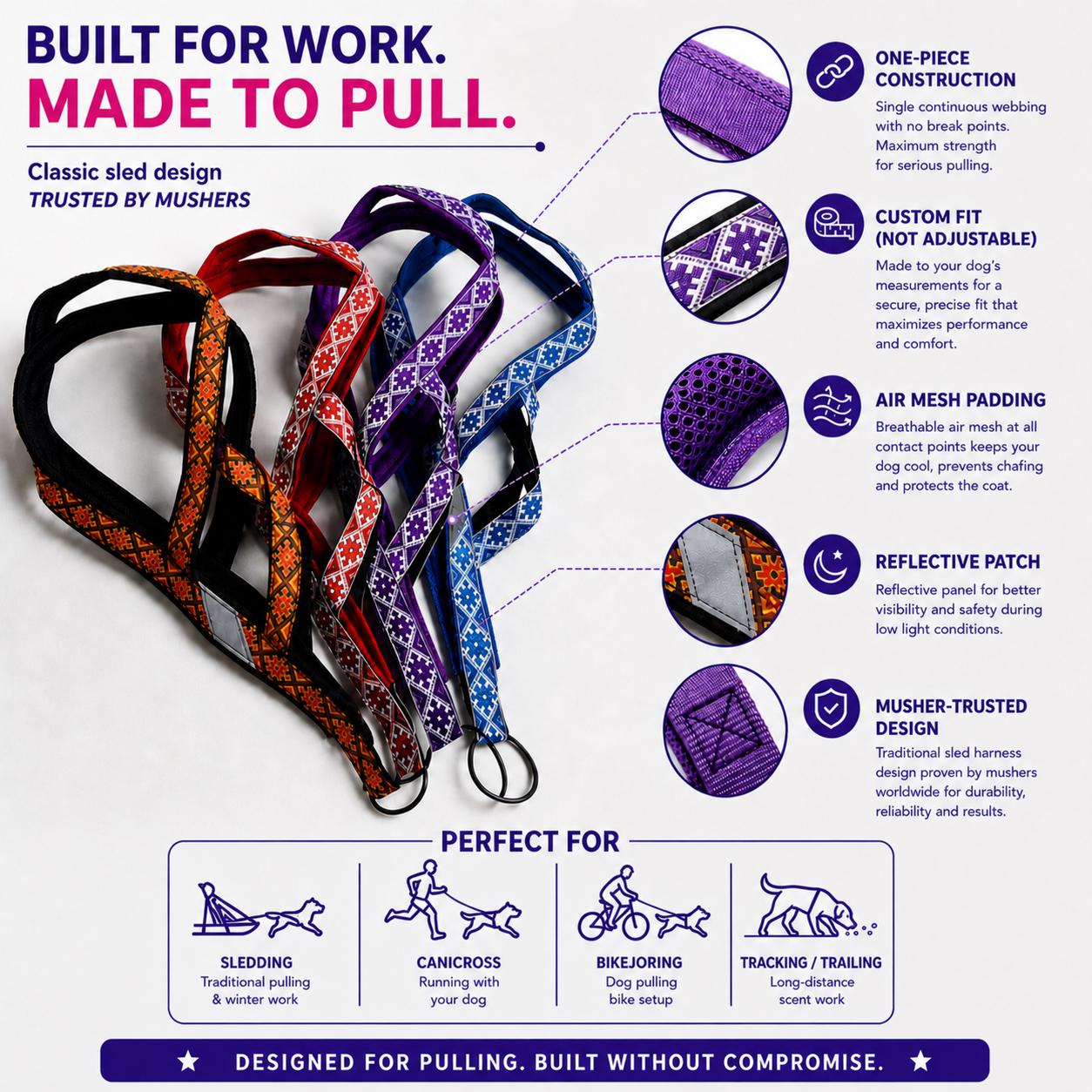 Classic Ethno X-Back Dog Pulling Harness for Canicross, Bikejoring and Sledding