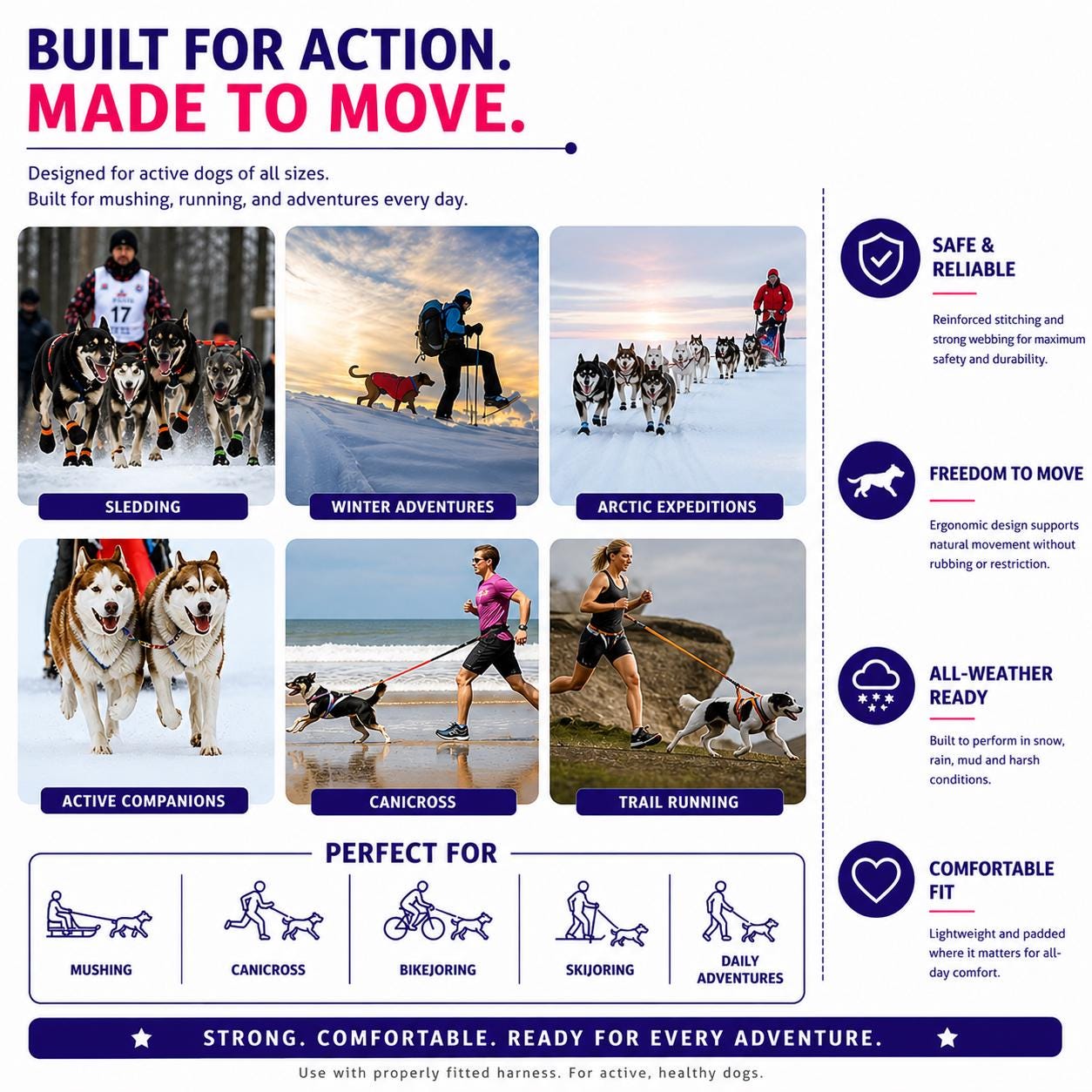 Classic Ethno X-Back Dog Pulling Harness for Canicross, Bikejoring and Sledding